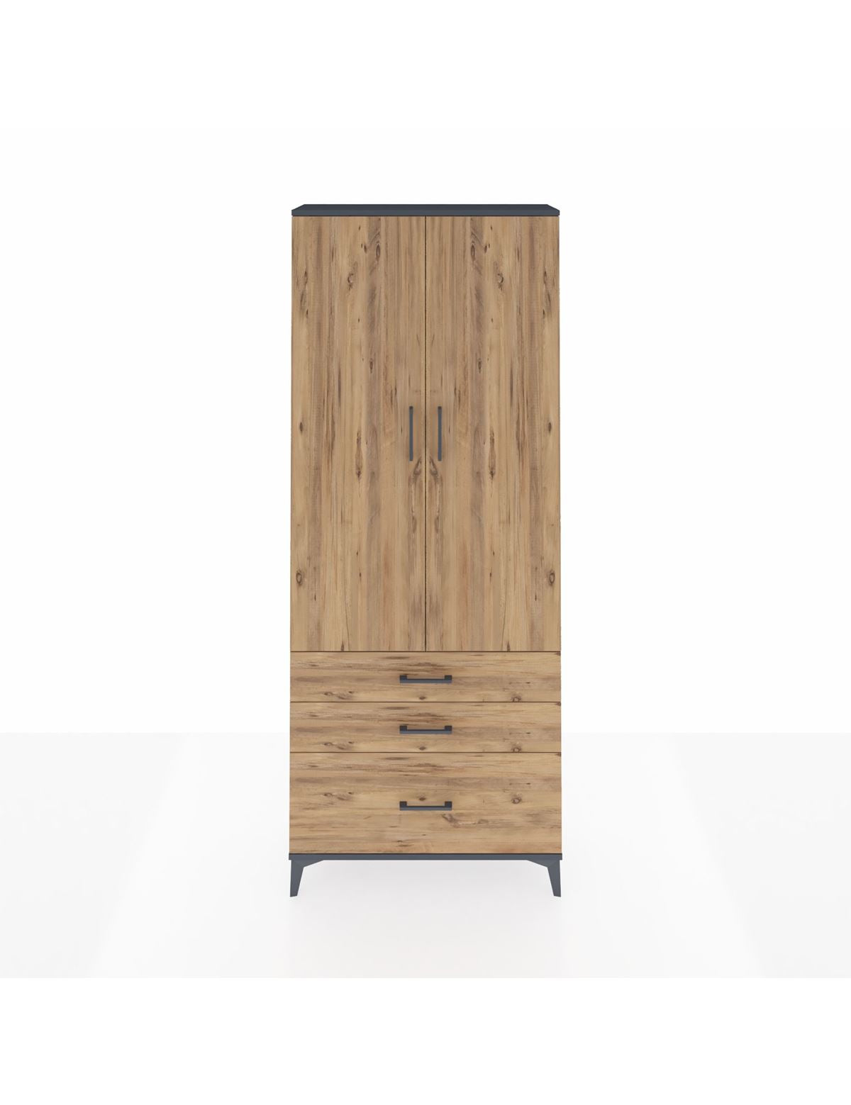 Arges Dolap 2 Raflı 3 Çekmeceli Tek Askılı 88x30x221 Antrasit-Çam