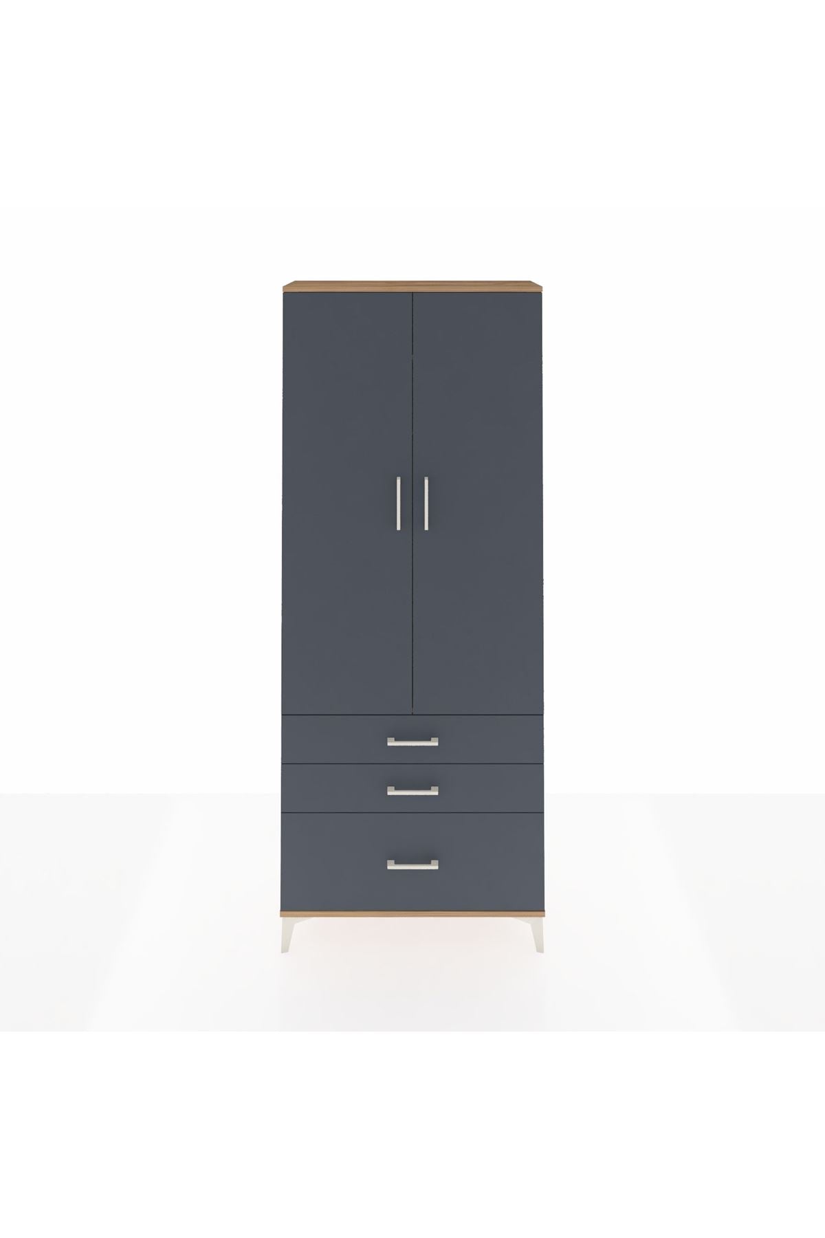 Arges Dolap 2 Raflı 3 Çekmeceli Tek Askılı 88x30x221 Çam-Antrasit