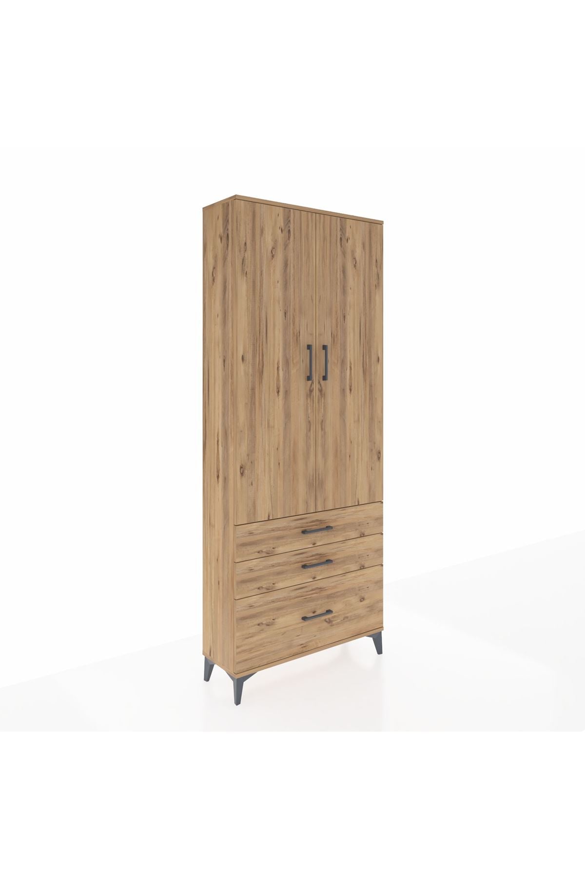 Arges Dolap 2 Raflı 3 Çekmeceli Tek Askılı 88x30x221 Çam-Çam