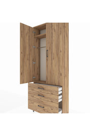 Arges Dolap 2 Raflı 3 Çekmeceli Tek Askılı 88x30x221 Çam-Çam