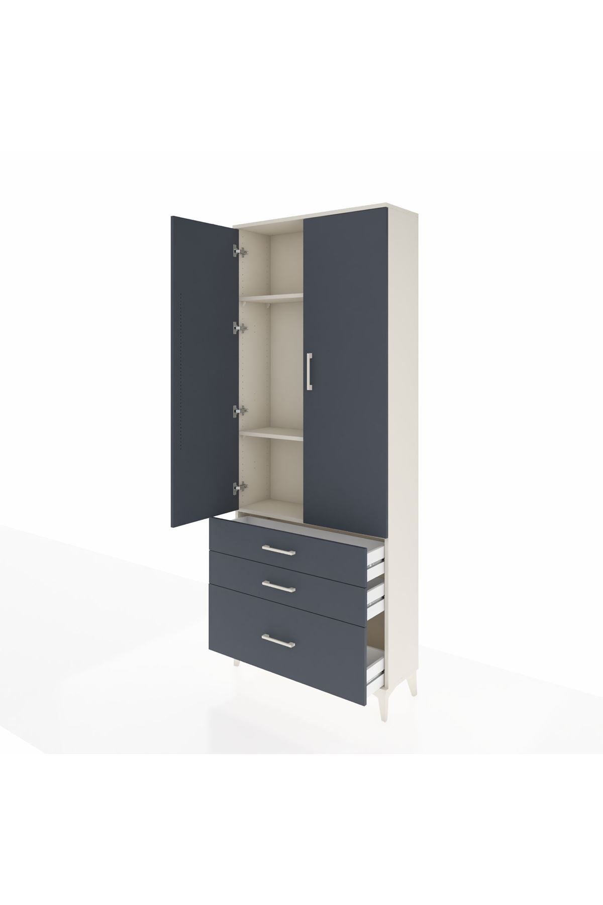 Arges Dolap 3 Raflı 3 Çekmeceli 2 Kapaklı 88x30x221 Aytaşı-Antrasit