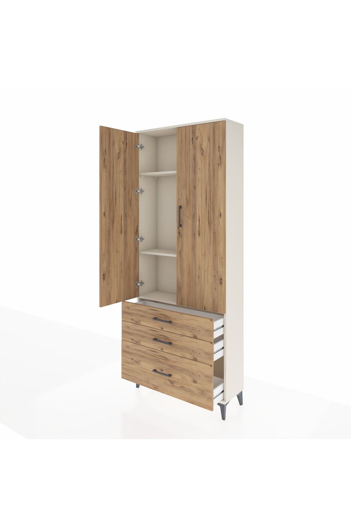 Arges Dolap 3 Raflı 3 Çekmeceli 2 Kapaklı 88x30x221 Aytaşı-Çam