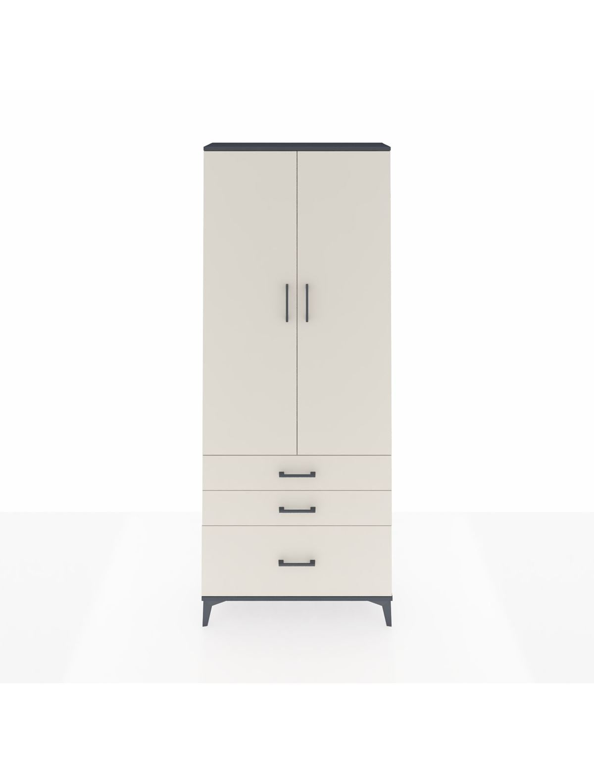 Arges Dolap 3 Raflı 3 Çekmeceli 2 Kapaklı 88x30x221 Antrasit-Aytaşı