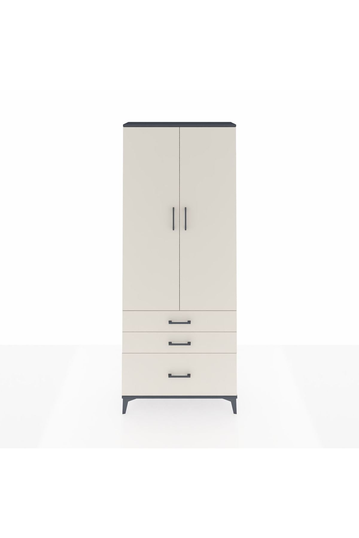 Arges Dolap 3 Raflı 3 Çekmeceli 2 Kapaklı 88x30x221 Antrasit-Aytaşı