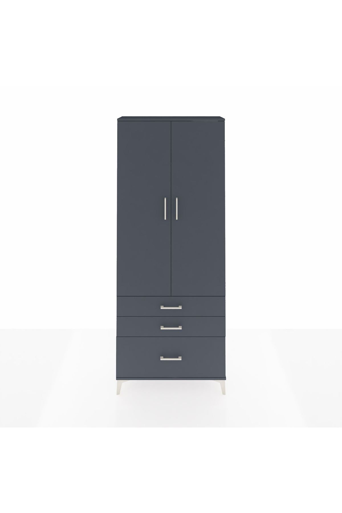 Arges Dolap 3 Raflı 3 Çekmeceli 2 Kapaklı 88x30x221 Antrasit-Antrasit