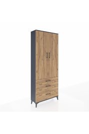 Arges Dolap 3 Raflı 3 Çekmeceli 2 Kapaklı 88x30x221 Antrasit-Çam