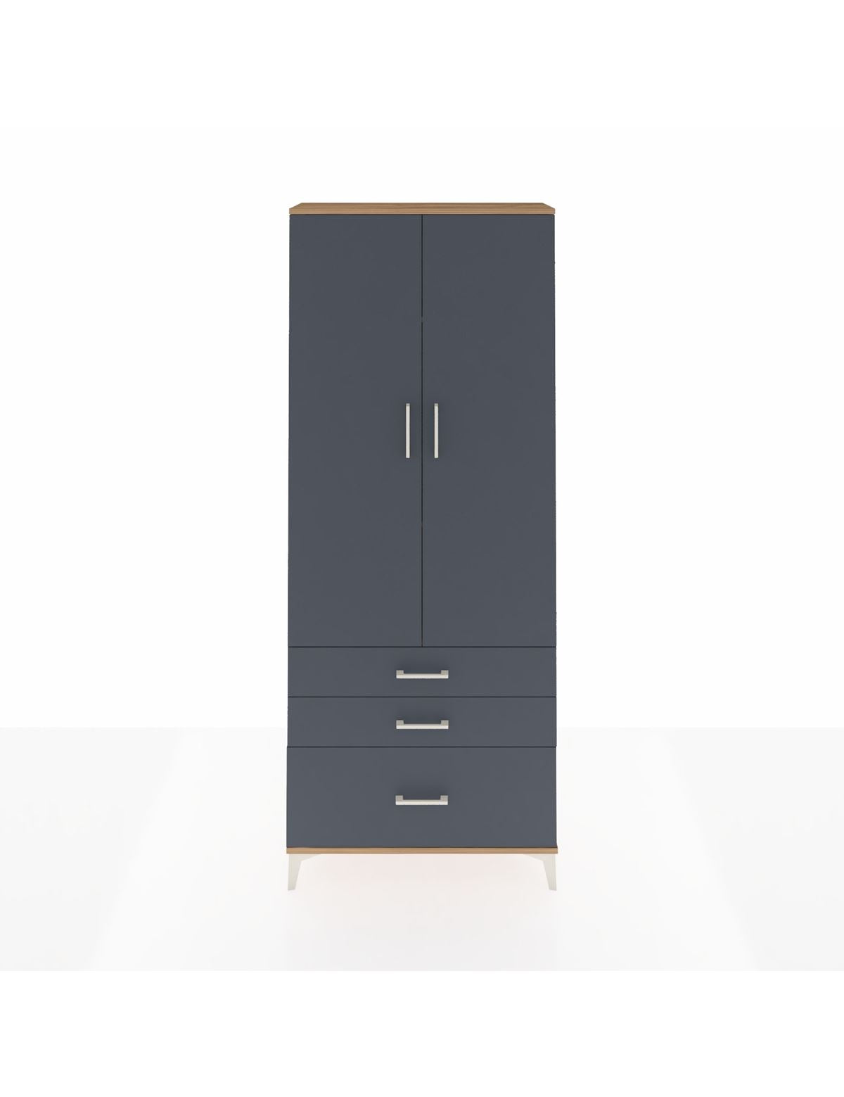 Arges Dolap 3 Raflı 3 Çekmeceli 2 Kapaklı 88x30x221 Çam-Antrasit