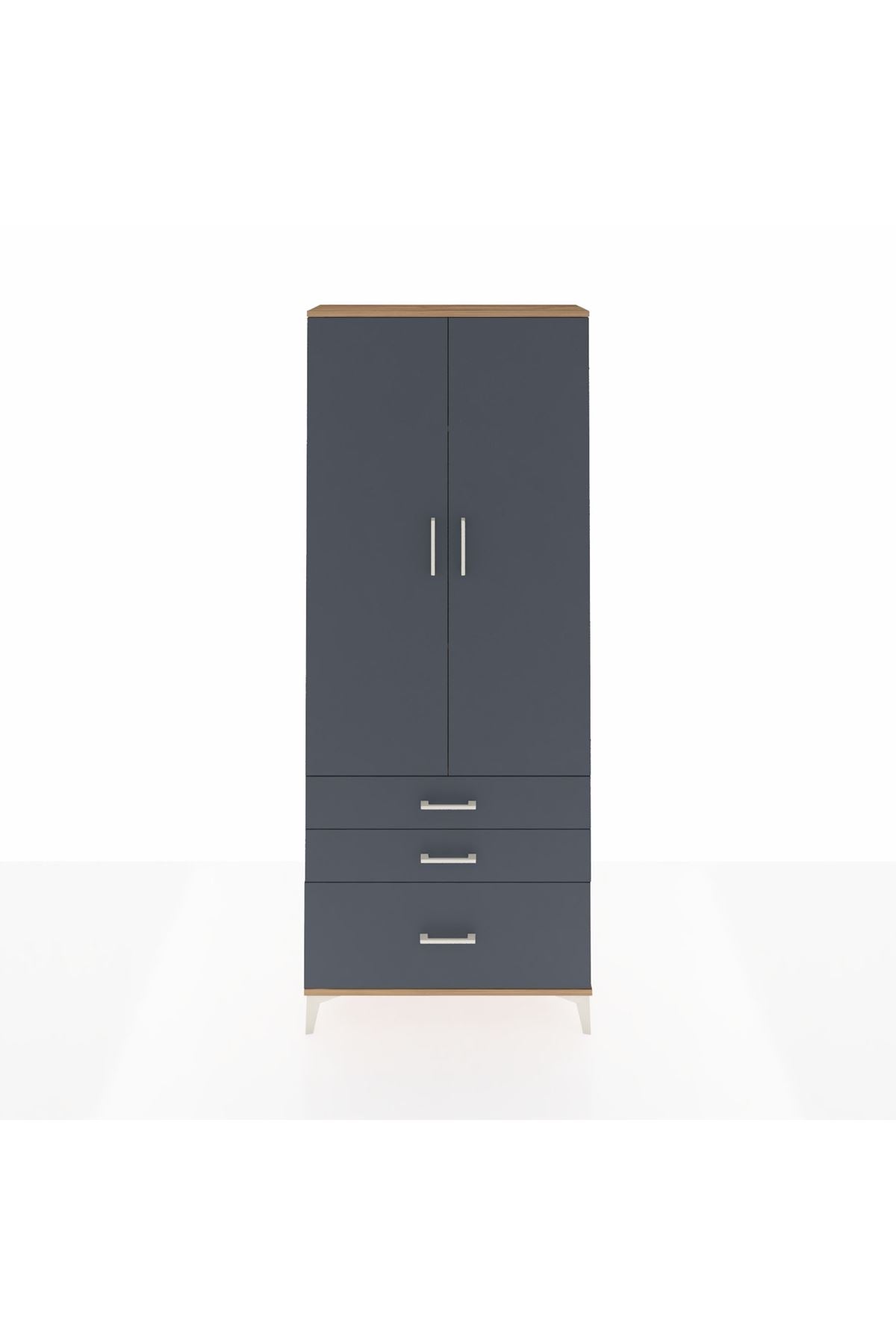 Arges Dolap 3 Raflı 3 Çekmeceli 2 Kapaklı 88x30x221 Çam-Antrasit