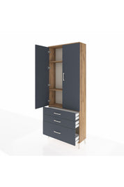 Arges Dolap 3 Raflı 3 Çekmeceli 2 Kapaklı 88x30x221 Çam-Antrasit