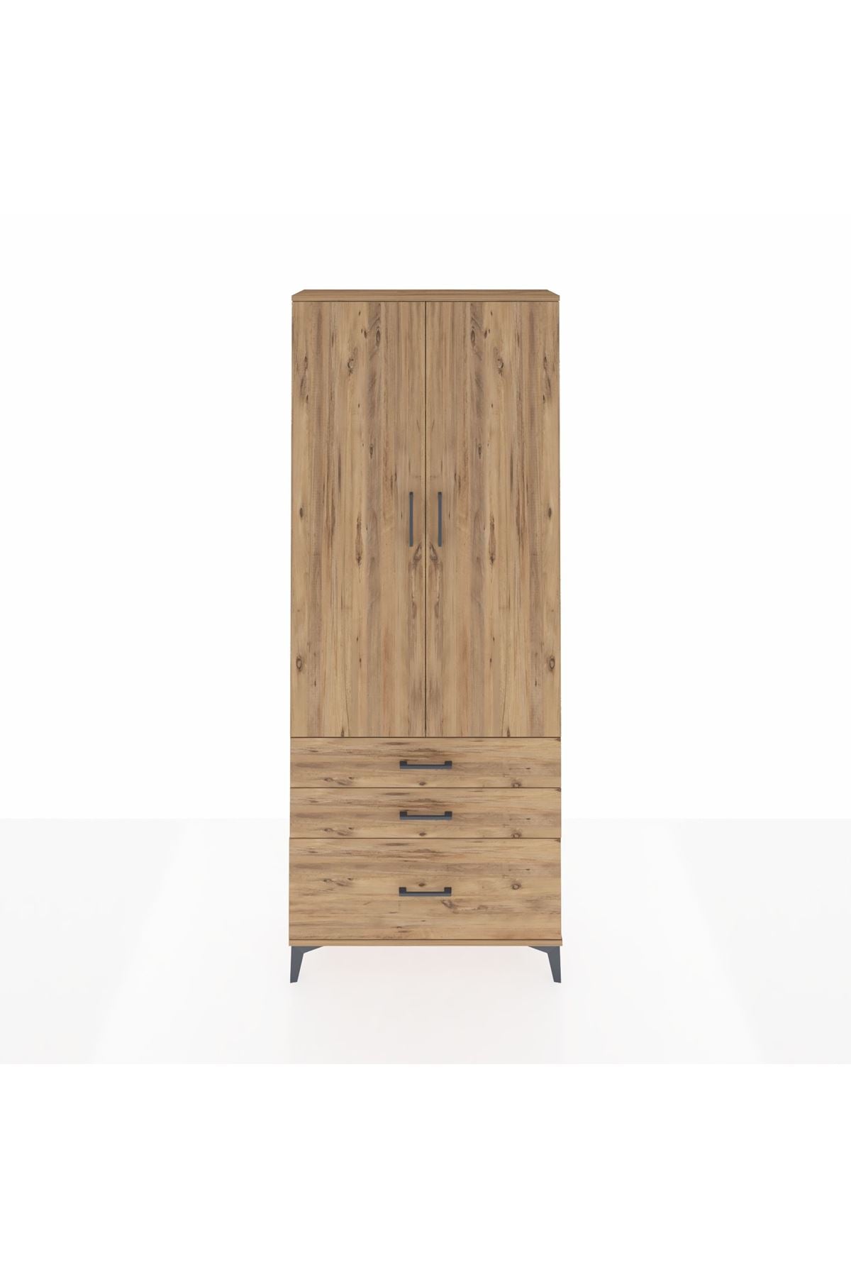 Arges Dolap 3 Raflı 3 Çekmeceli 2 Kapaklı 88x30x221 Çam-Çam