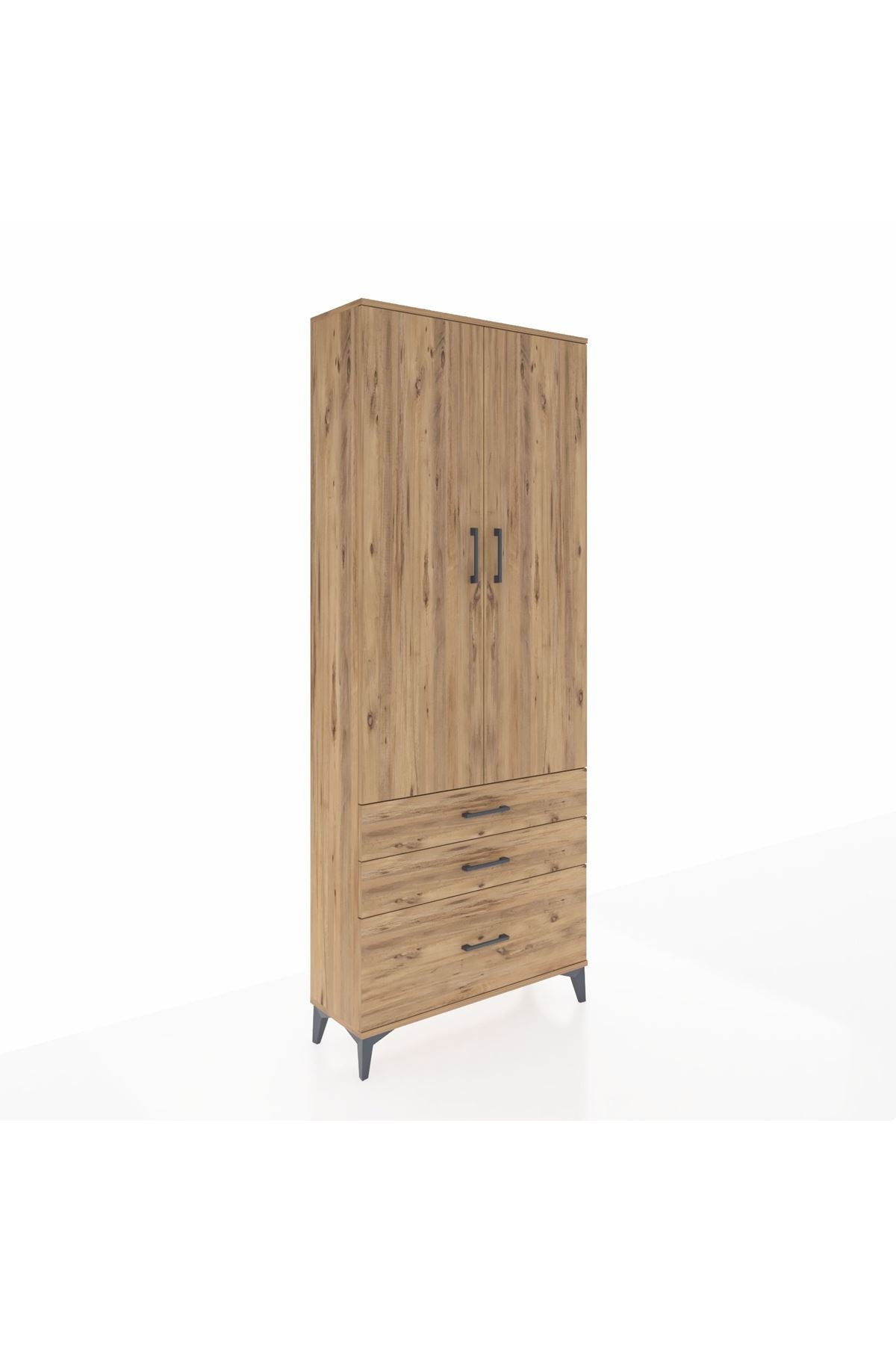 Arges Dolap 3 Raflı 3 Çekmeceli 2 Kapaklı 88x30x221 Çam-Çam