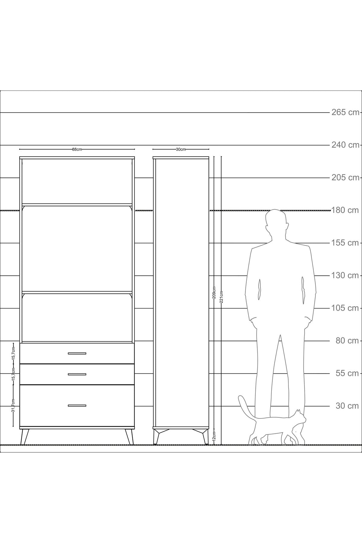 Arges Dolap 3 Raflı 3 Çekmeceli 88x30x221 Aytaşı-Aytaşı