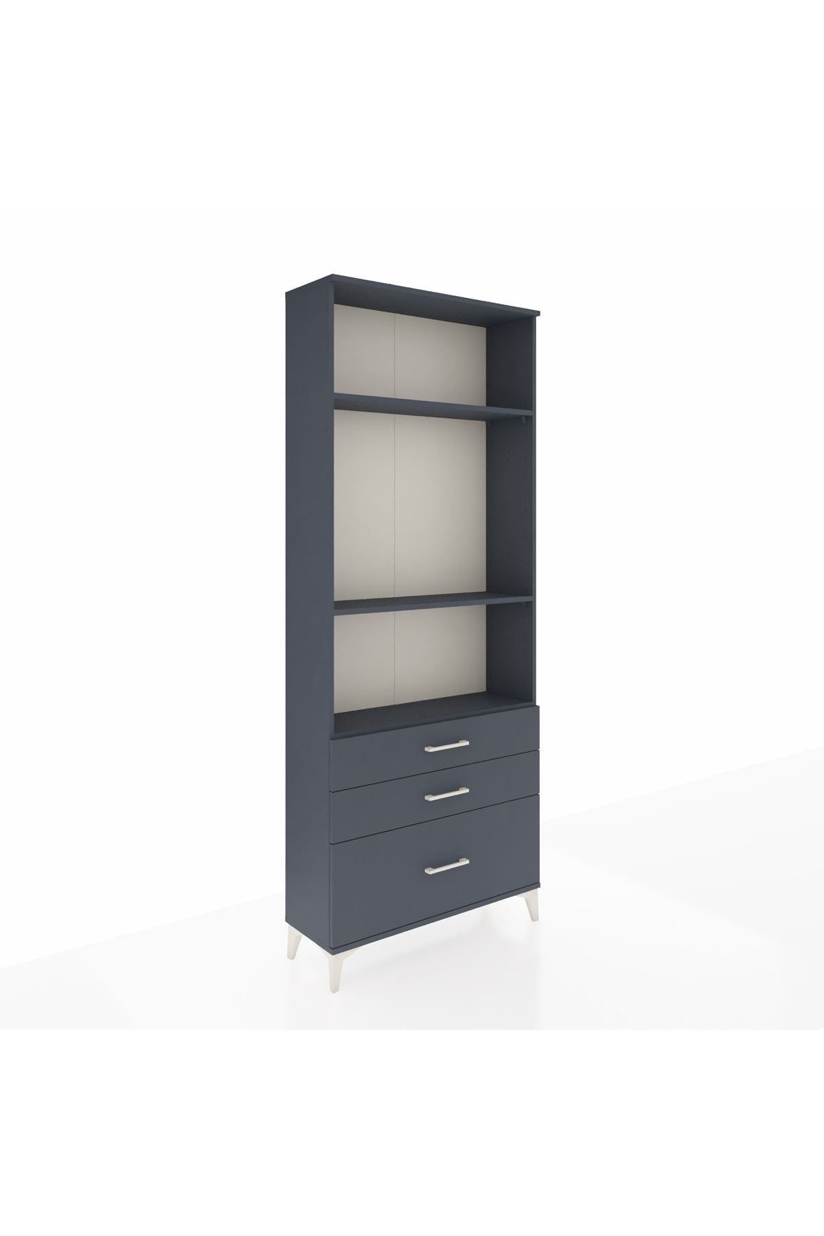 Arges Dolap 3 Raflı 3 Çekmeceli 88x30x221 Antrasit-Antrasit