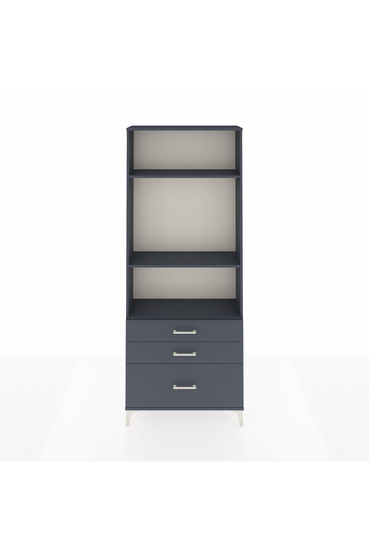 Arges Dolap 3 Raflı 3 Çekmeceli 88x30x221 Antrasit-Antrasit