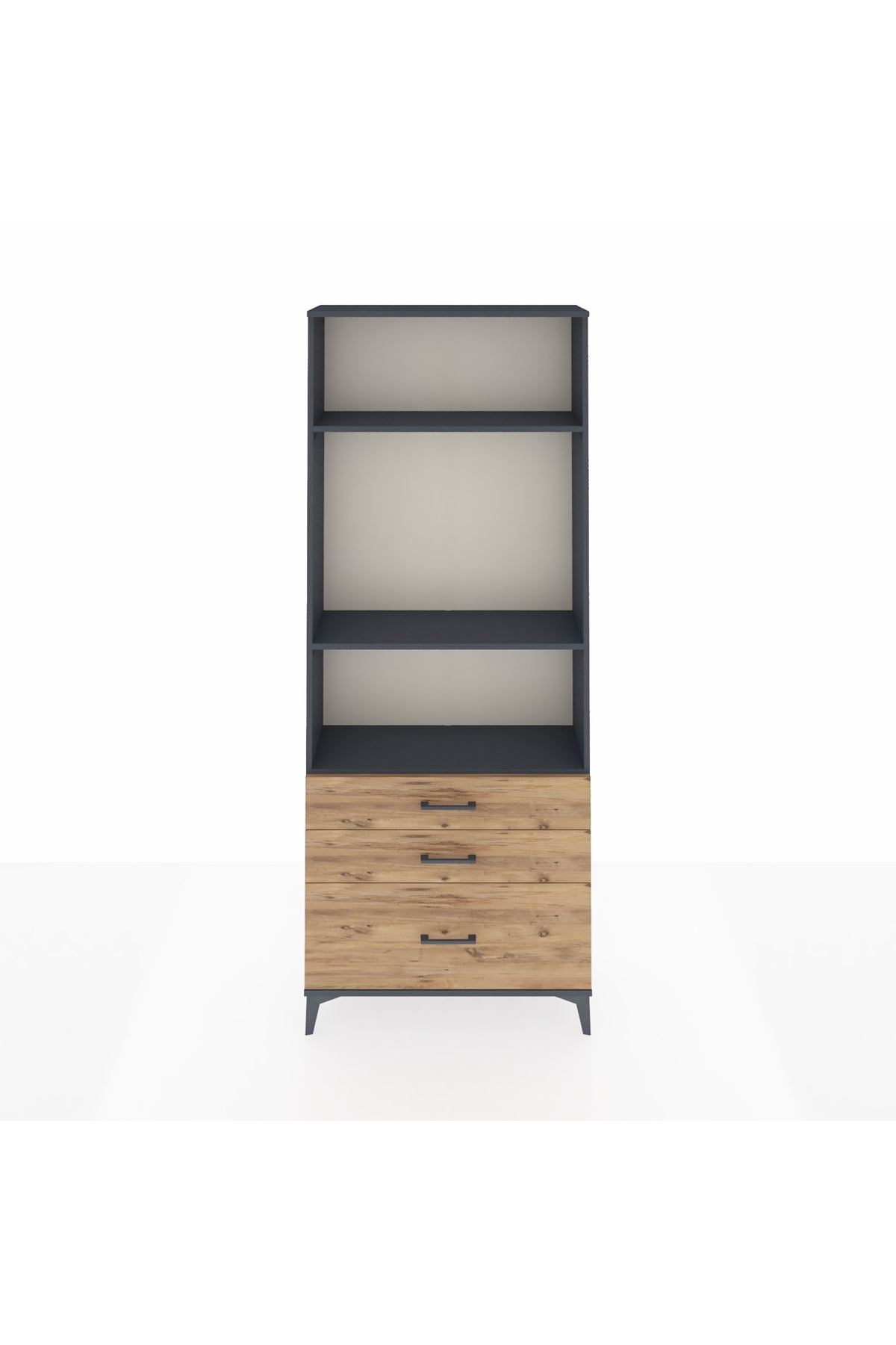 Arges Dolap 3 Raflı 3 Çekmeceli 88x30x221 Antrasit-Çam