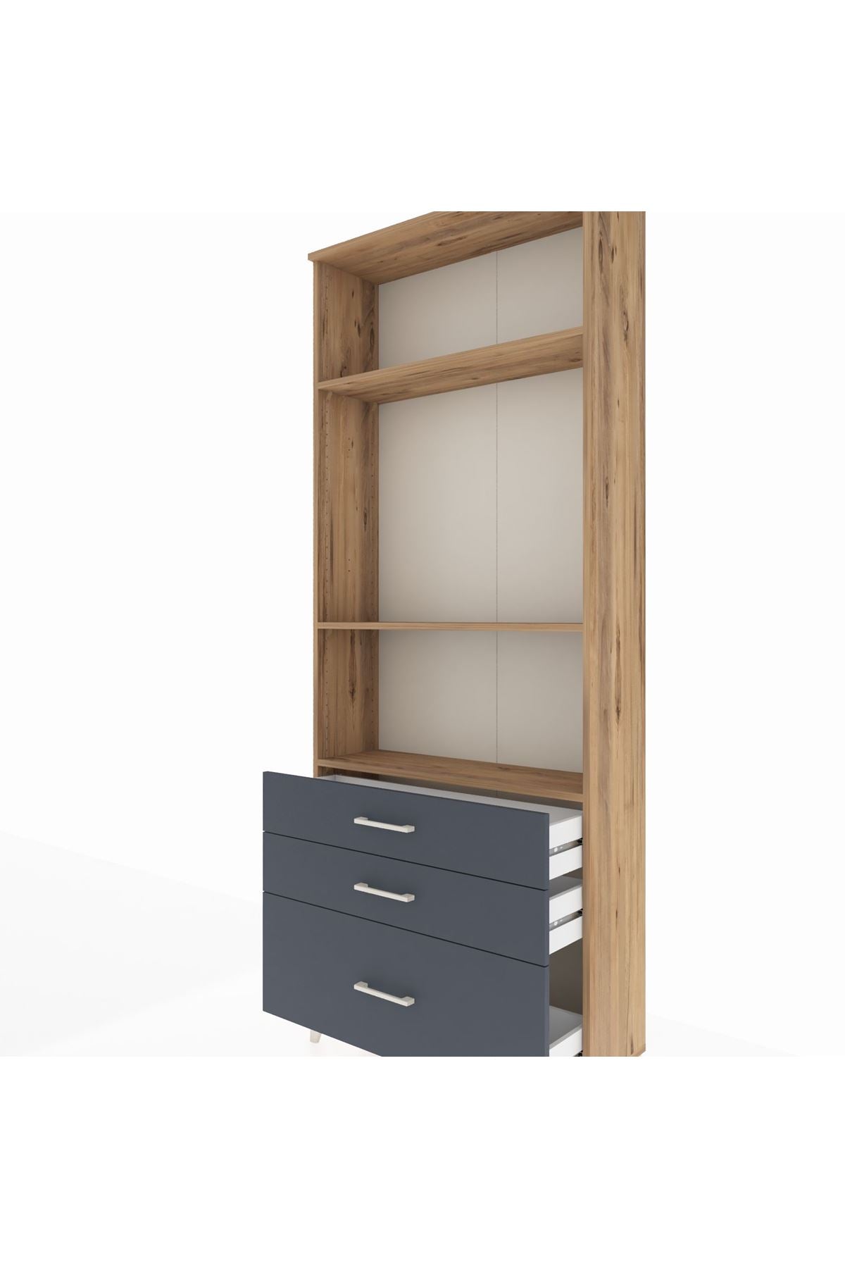 Arges Dolap 3 Raflı 3 Çekmeceli 88x30x221 Çam-Antrasit