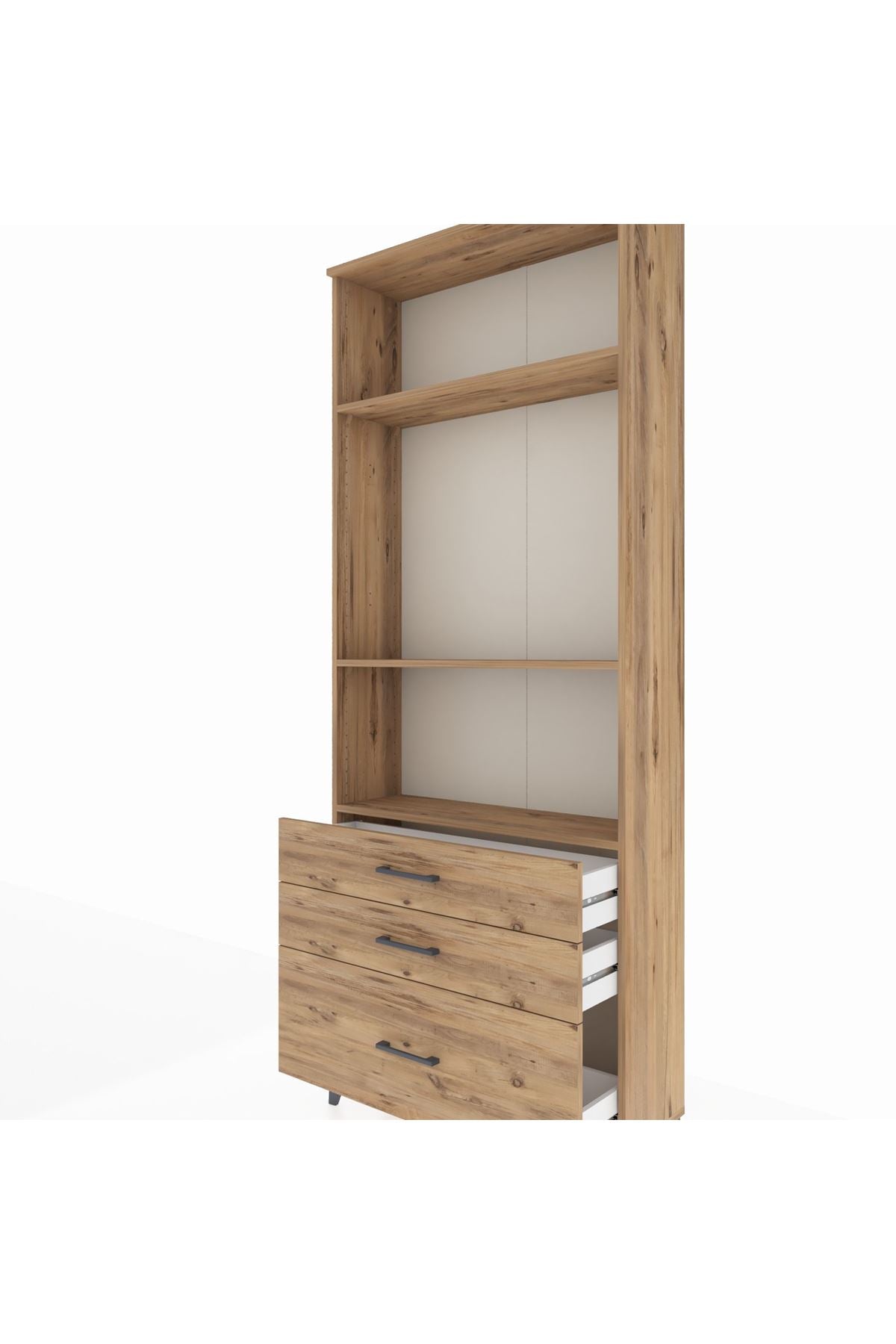 Arges Dolap 3 Raflı 3 Çekmeceli 88x30x221 Çam-Çam