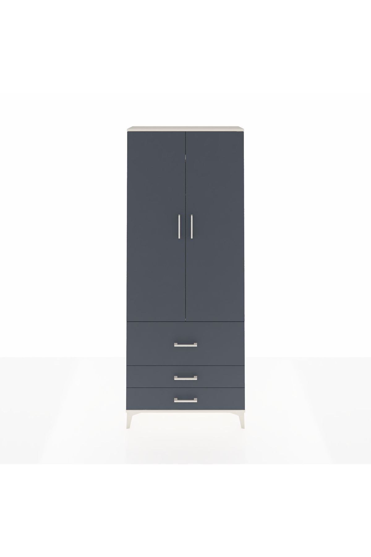 Arges Dolap 2 Raflı 3 Çekmeceli Tek Askılı 88x30x221 Aytaşı-Antrasit