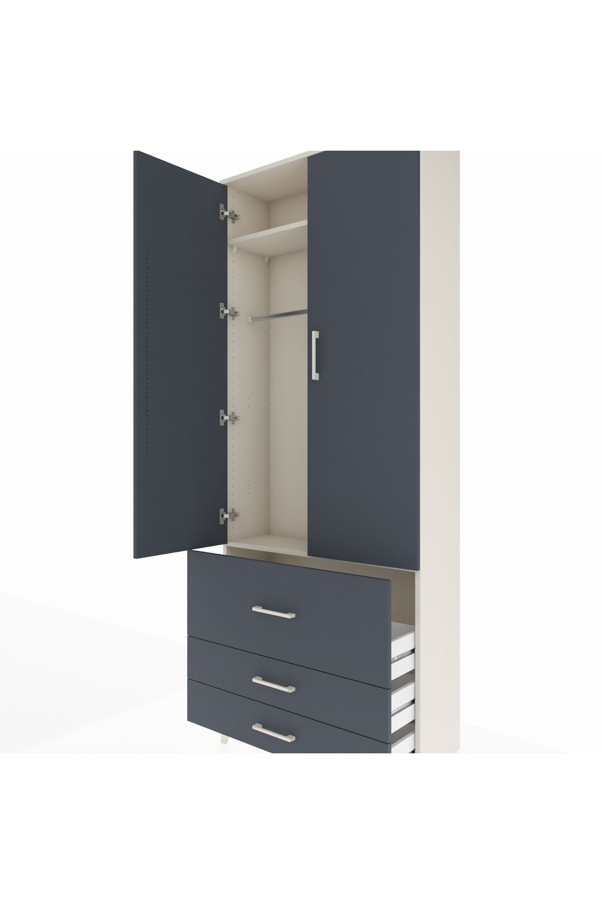 Arges Dolap 2 Raflı 3 Çekmeceli Tek Askılı 88x30x221 Aytaşı-Antrasit