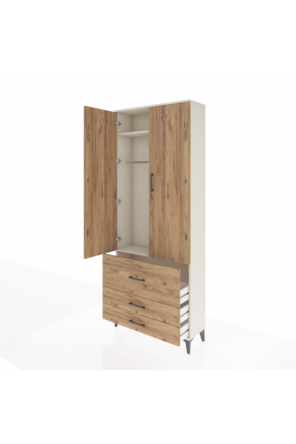 Arges Dolap 2 Raflı 3 Çekmeceli Tek Askılı 88x30x221 Aytaşı-Çam