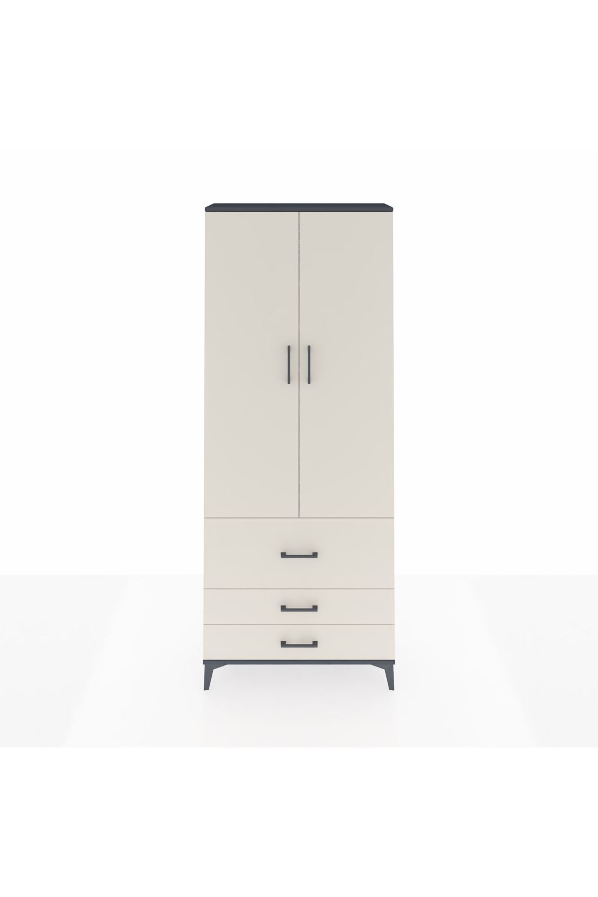 Arges Dolap 2 Raflı 3 Çekmeceli Tek Askılı 88x30x221 Antrasit-Aytaşı