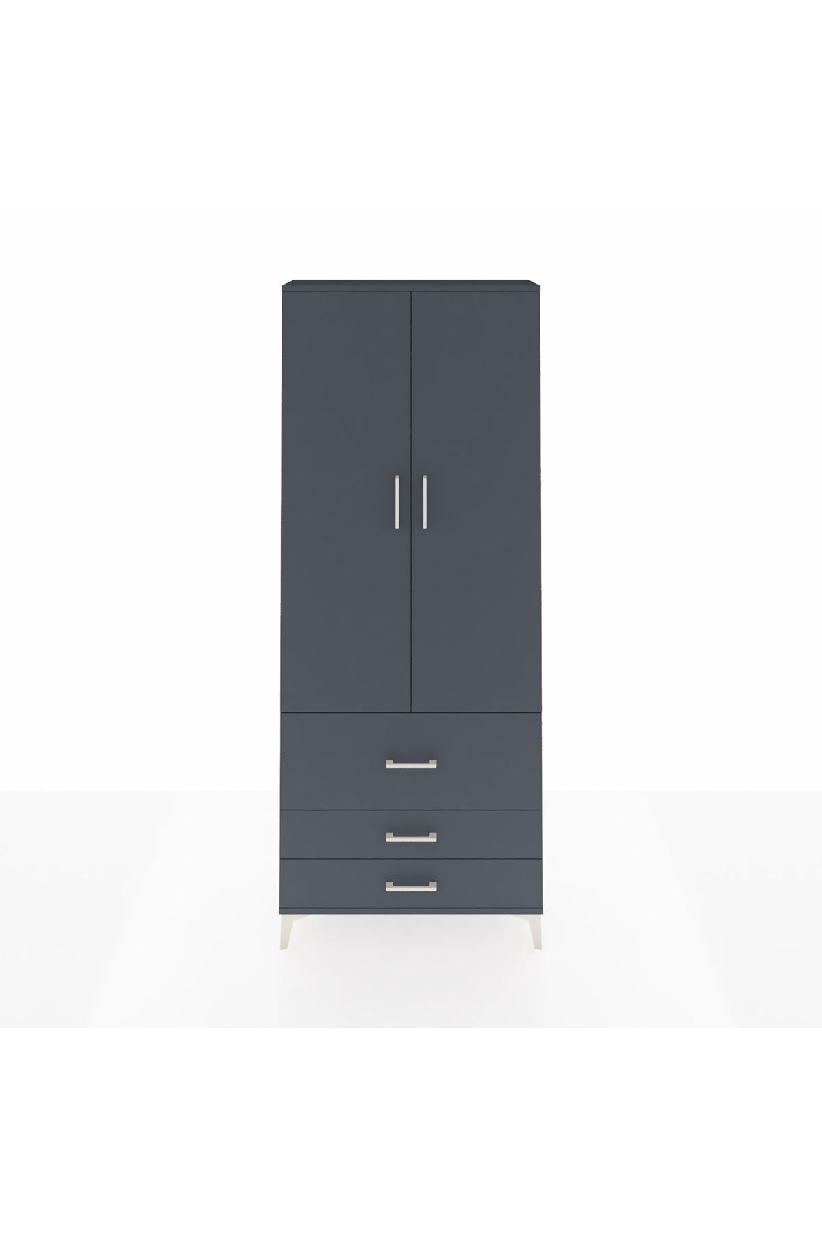 Arges Dolap 2 Raflı 3 Çekmeceli Tek Askılı 88x30x221 Antrasit-Antrasit