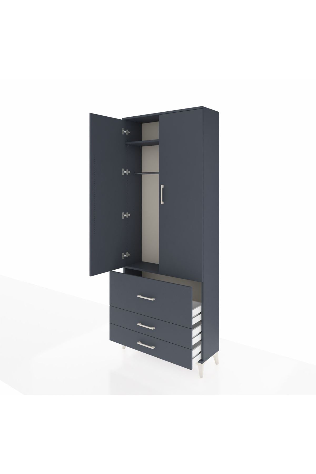 Arges Dolap 2 Raflı 3 Çekmeceli Tek Askılı 88x30x221 Antrasit-Antrasit