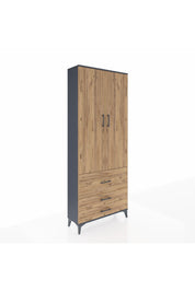Arges Dolap 2 Raflı 3 Çekmeceli Tek Askılı 88x30x221 Antrasit-Çam