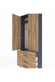 Arges Dolap 2 Raflı 3 Çekmeceli Tek Askılı 88x30x221 Antrasit-Çam