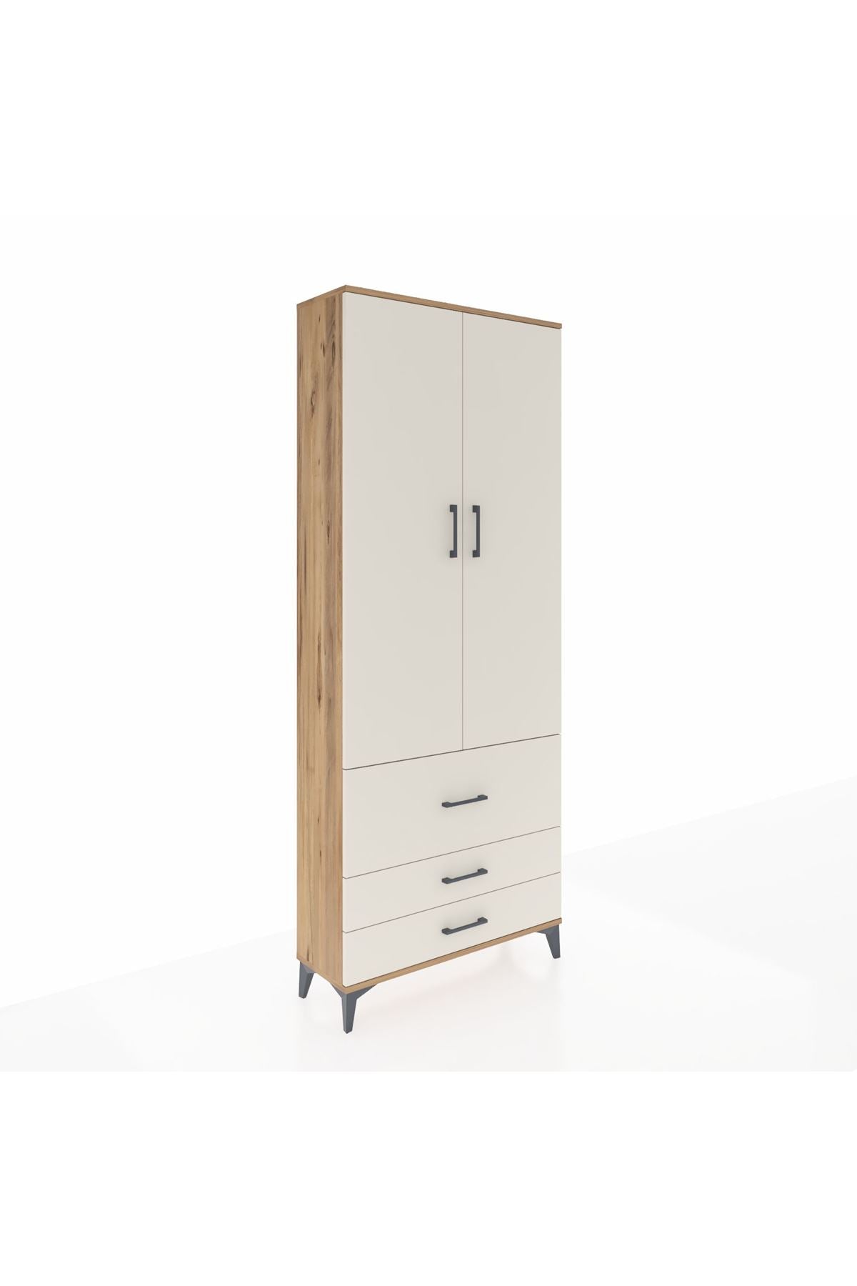 Arges Dolap 2 Raflı 3 Çekmeceli Tek Askılı 88x30x221 Çam-Aytaşı