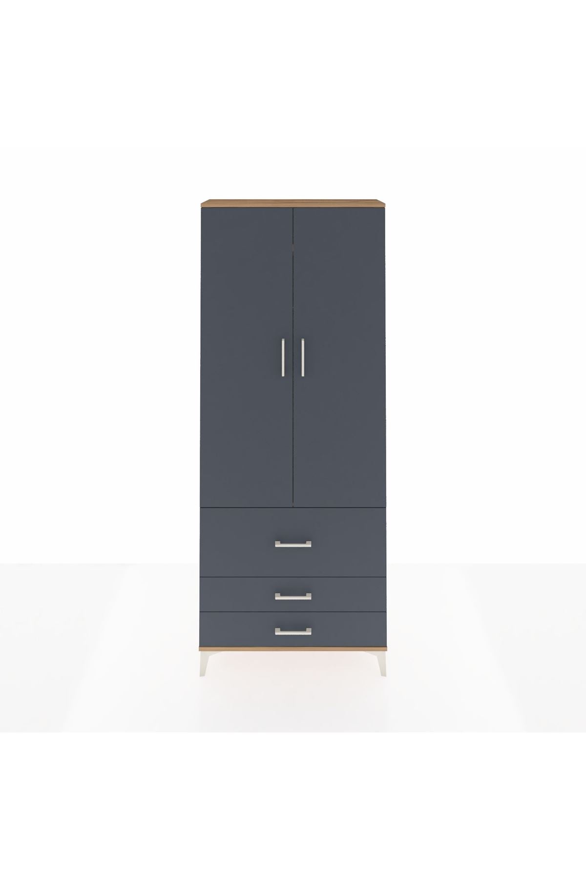 Arges Dolap 2 Raflı 3 Çekmeceli Tek Askılı 88x30x221 Çam-Antrasit
