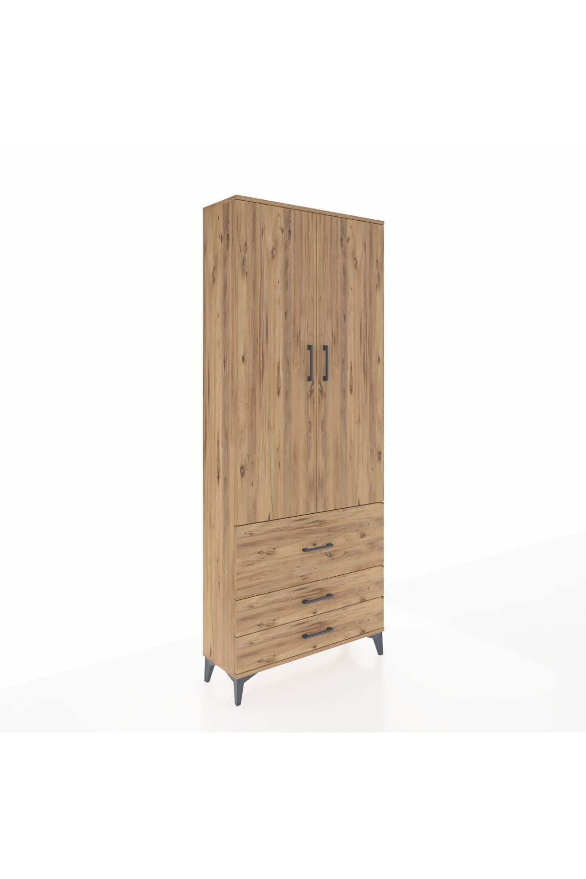 Arges Dolap 2 Raflı 3 Çekmeceli Tek Askılı 88x30x221 Çam-Çam