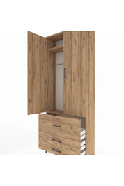 Arges Dolap 2 Raflı 3 Çekmeceli Tek Askılı 88x30x221 Çam-Çam