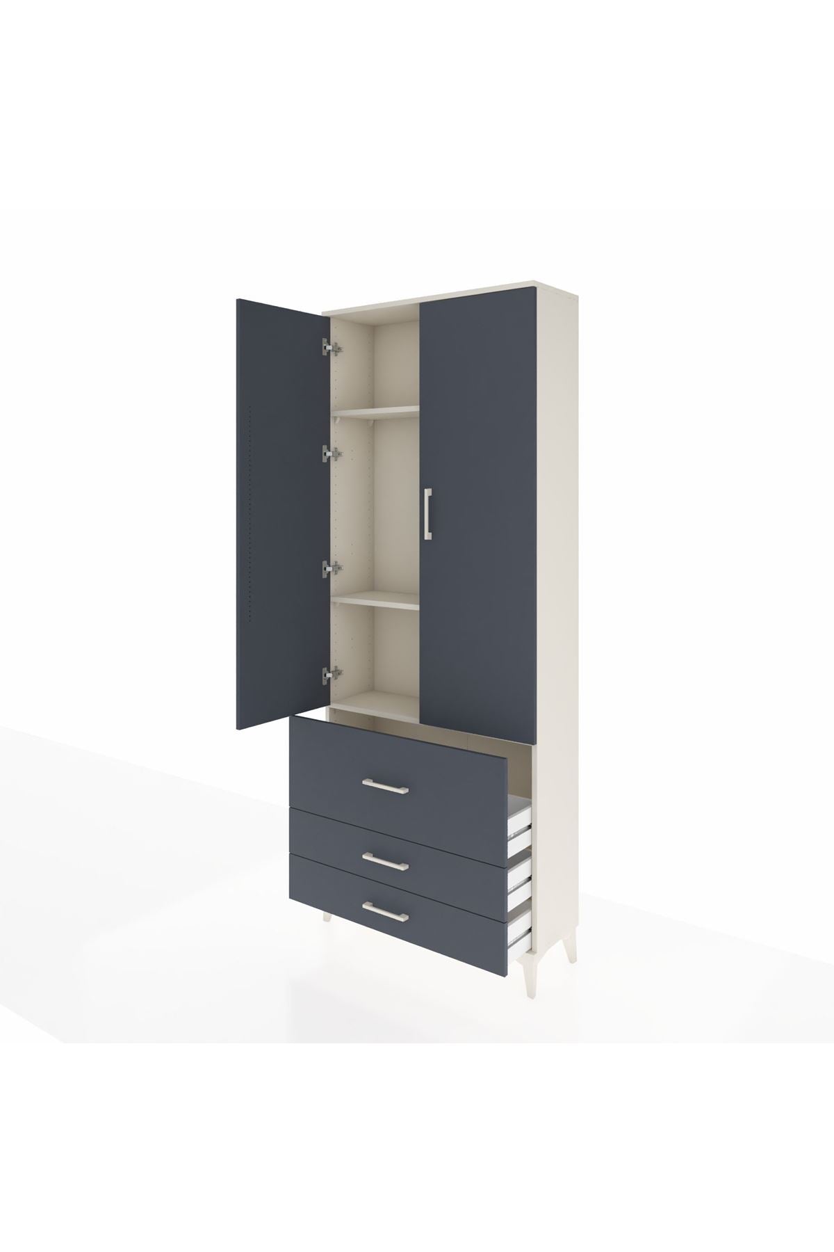 Arges Dolap 3 Raflı 3 Çekmeceli 2 Kapaklı 88x30x221 Aytaşı-Antrasit