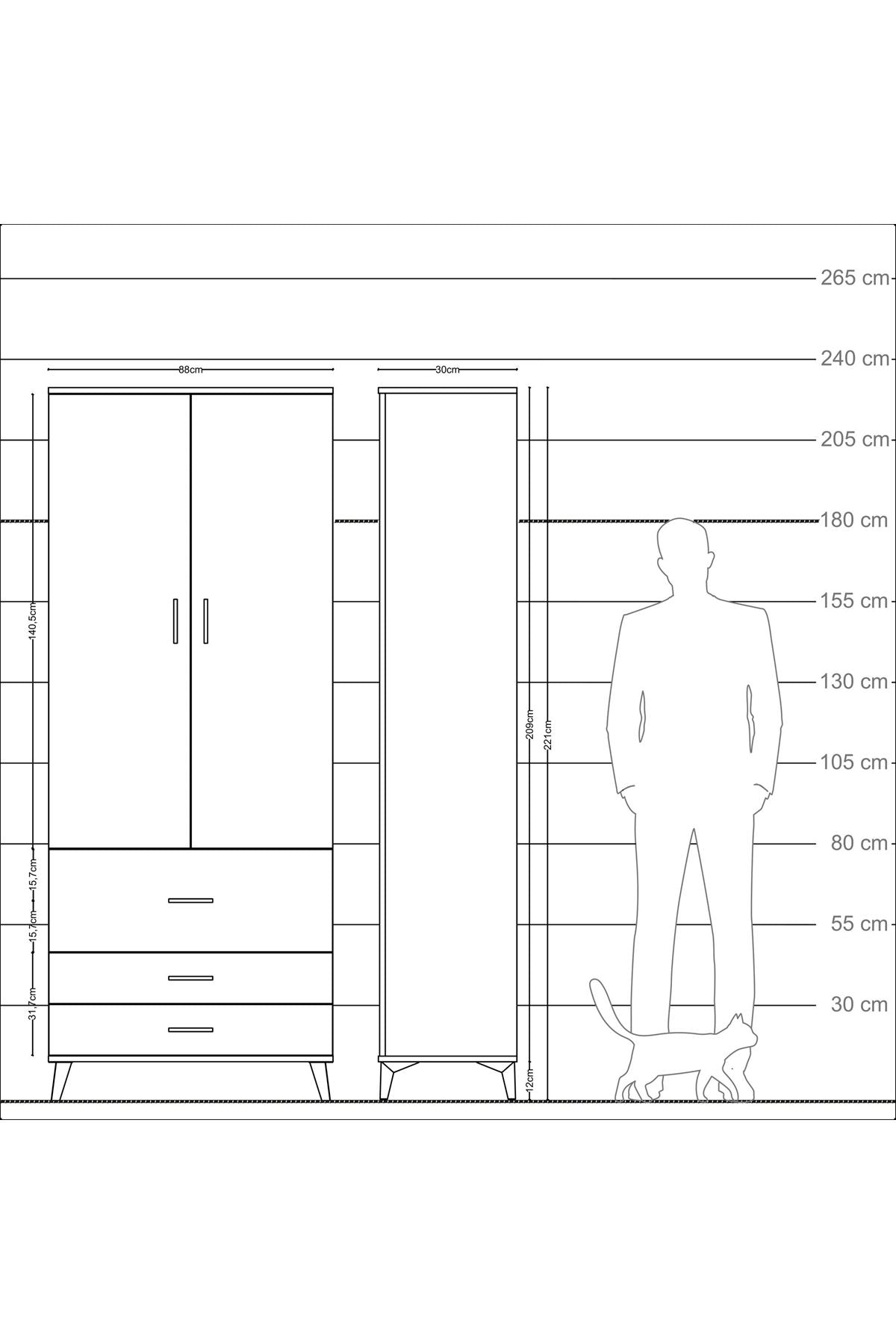 Arges Dolap 3 Raflı 3 Çekmeceli 2 Kapaklı 88x30x221 Aytaşı-Antrasit