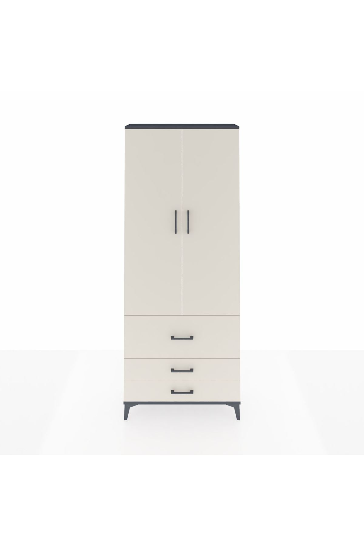 Arges Dolap 3 Raflı 3 Çekmeceli 2 Kapaklı 88x30x221 Antrasit-Aytaşı