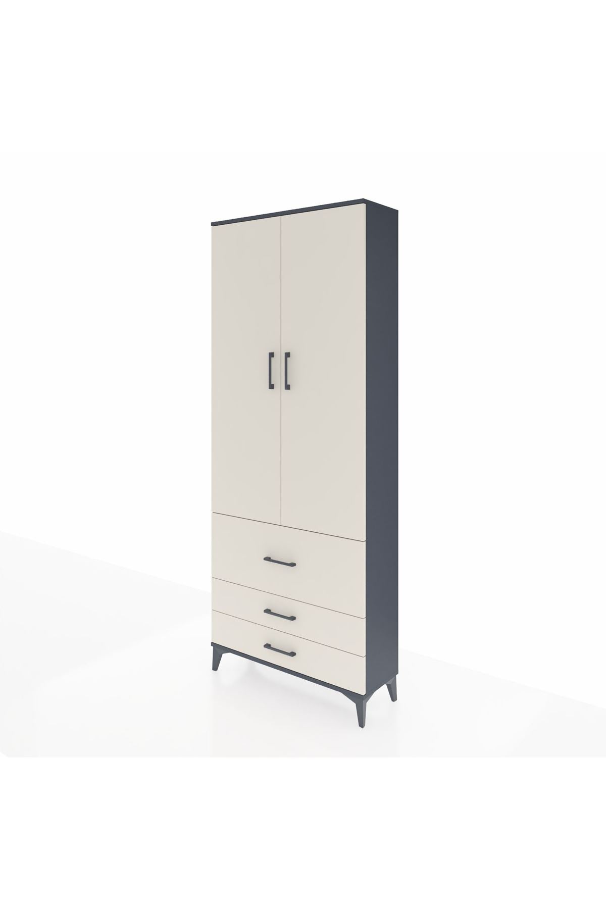 Arges Dolap 3 Raflı 3 Çekmeceli 2 Kapaklı 88x30x221 Antrasit-Aytaşı