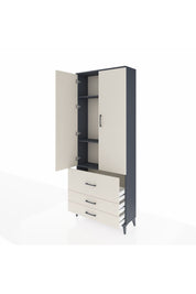 Arges Dolap 3 Raflı 3 Çekmeceli 2 Kapaklı 88x30x221 Antrasit-Aytaşı