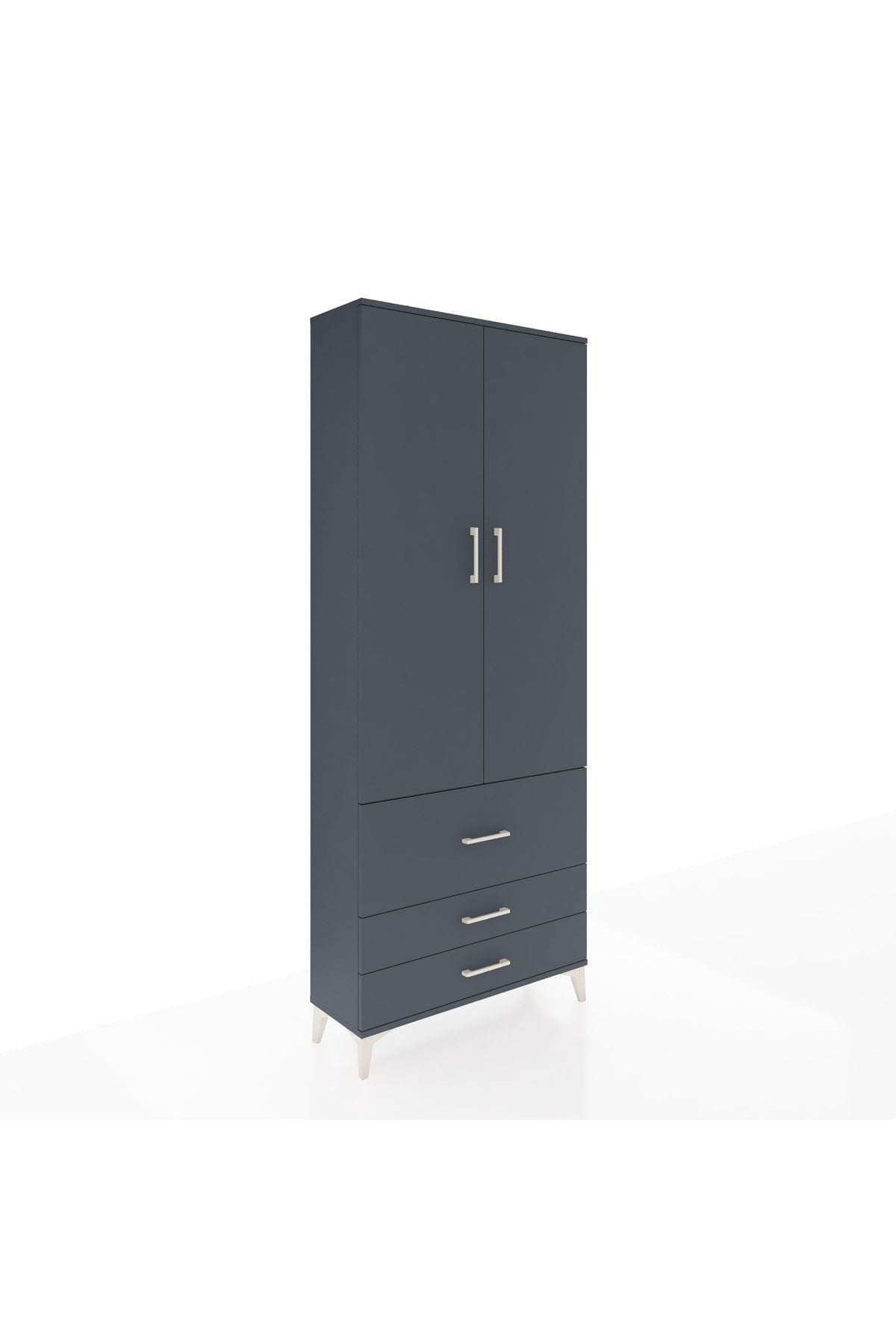Arges Dolap 3 Raflı 3 Çekmeceli 2 Kapaklı 88x30x221 Antrasit-Antrasit