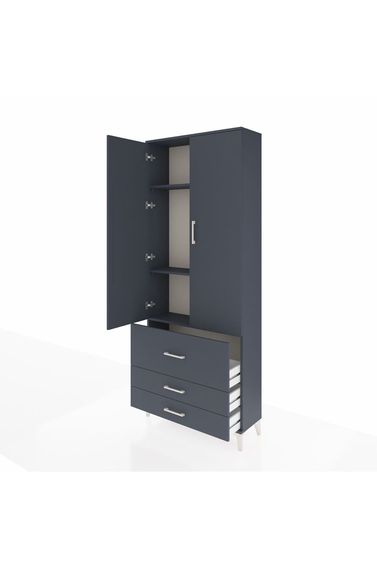 Arges Dolap 3 Raflı 3 Çekmeceli 2 Kapaklı 88x30x221 Antrasit-Antrasit