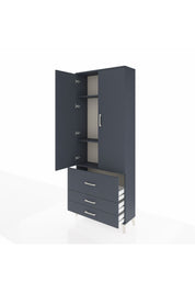 Arges Dolap 3 Raflı 3 Çekmeceli 2 Kapaklı 88x30x221 Antrasit-Antrasit