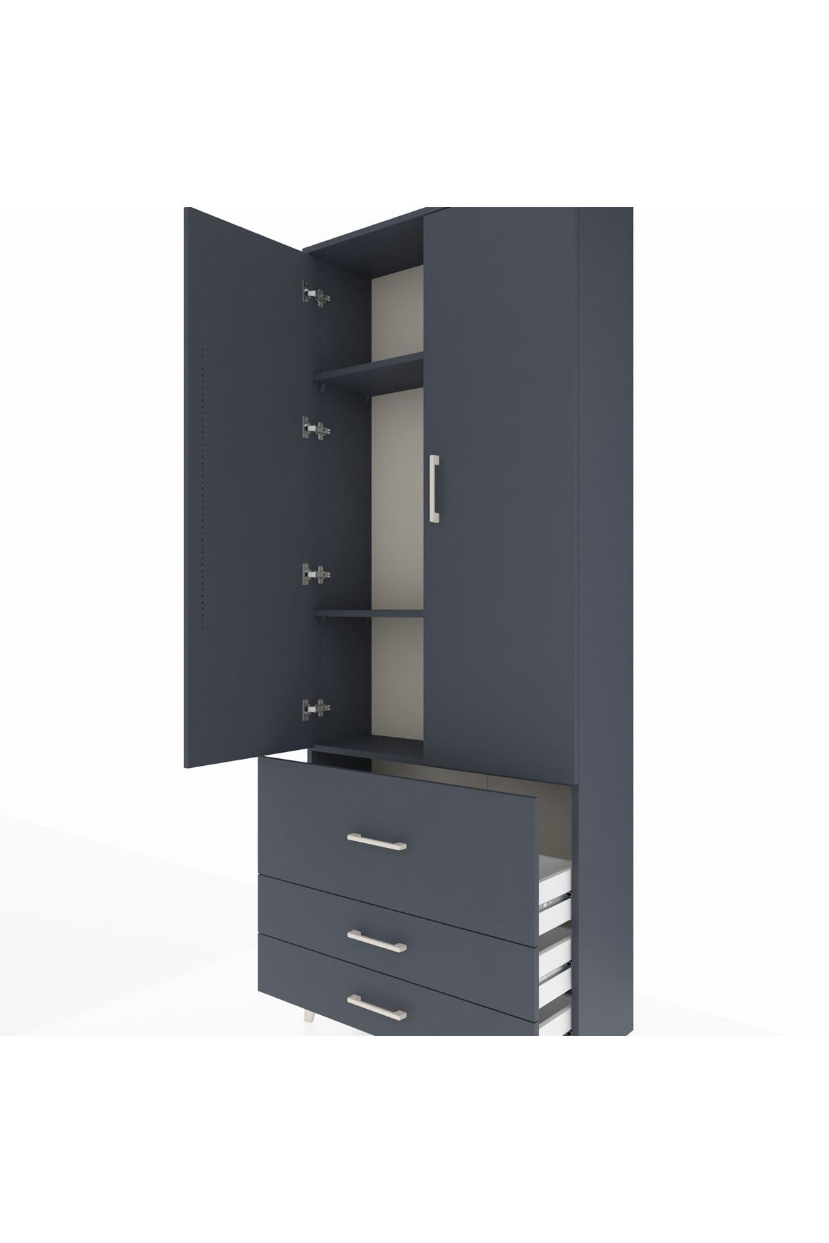 Arges Dolap 3 Raflı 3 Çekmeceli 2 Kapaklı 88x30x221 Antrasit-Antrasit