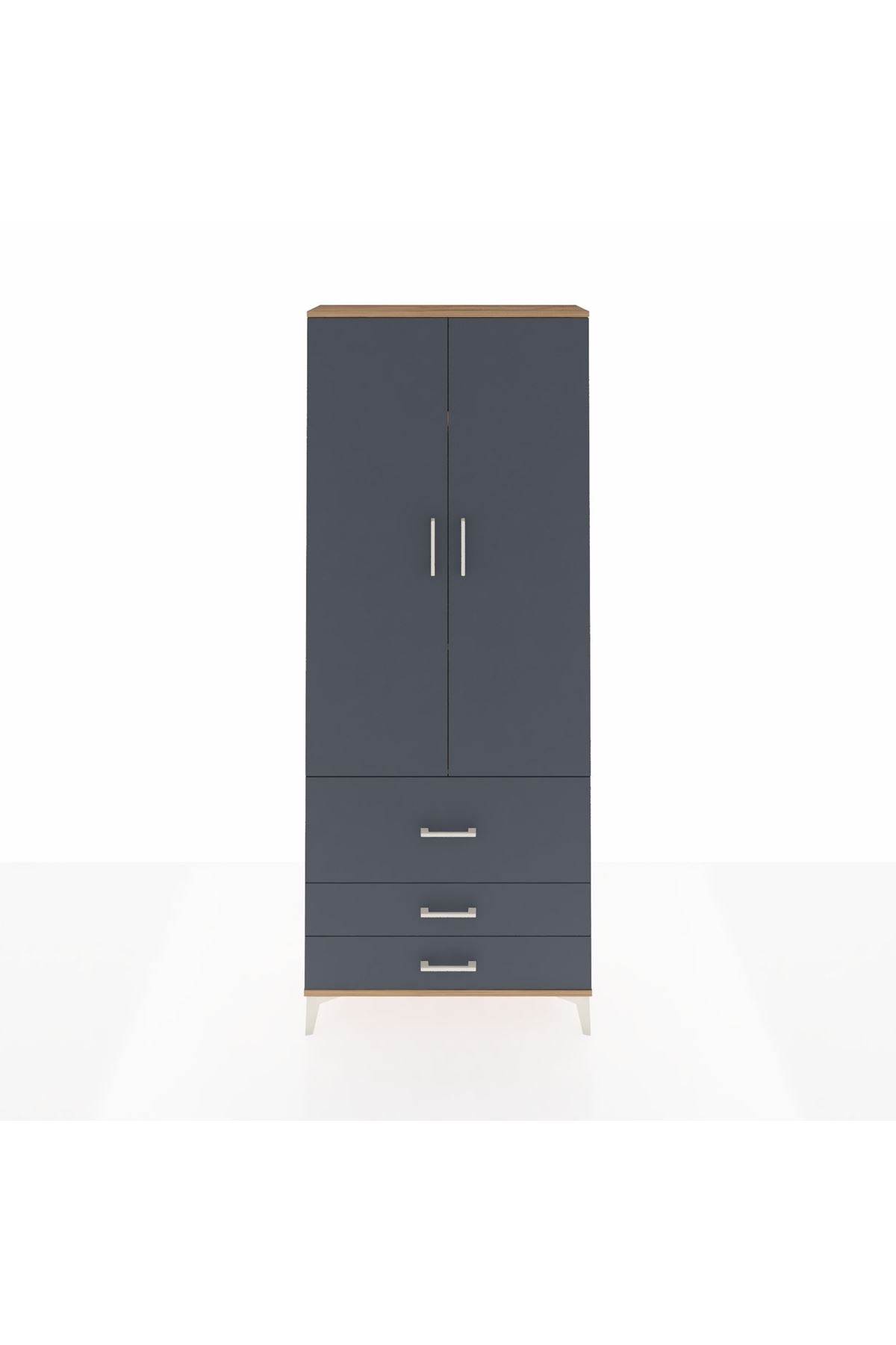 Arges Dolap 3 Raflı 3 Çekmeceli 2 Kapaklı 88x30x221 Çam-Antrasit