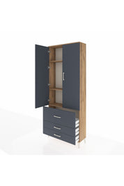 Arges Dolap 3 Raflı 3 Çekmeceli 2 Kapaklı 88x30x221 Çam-Antrasit