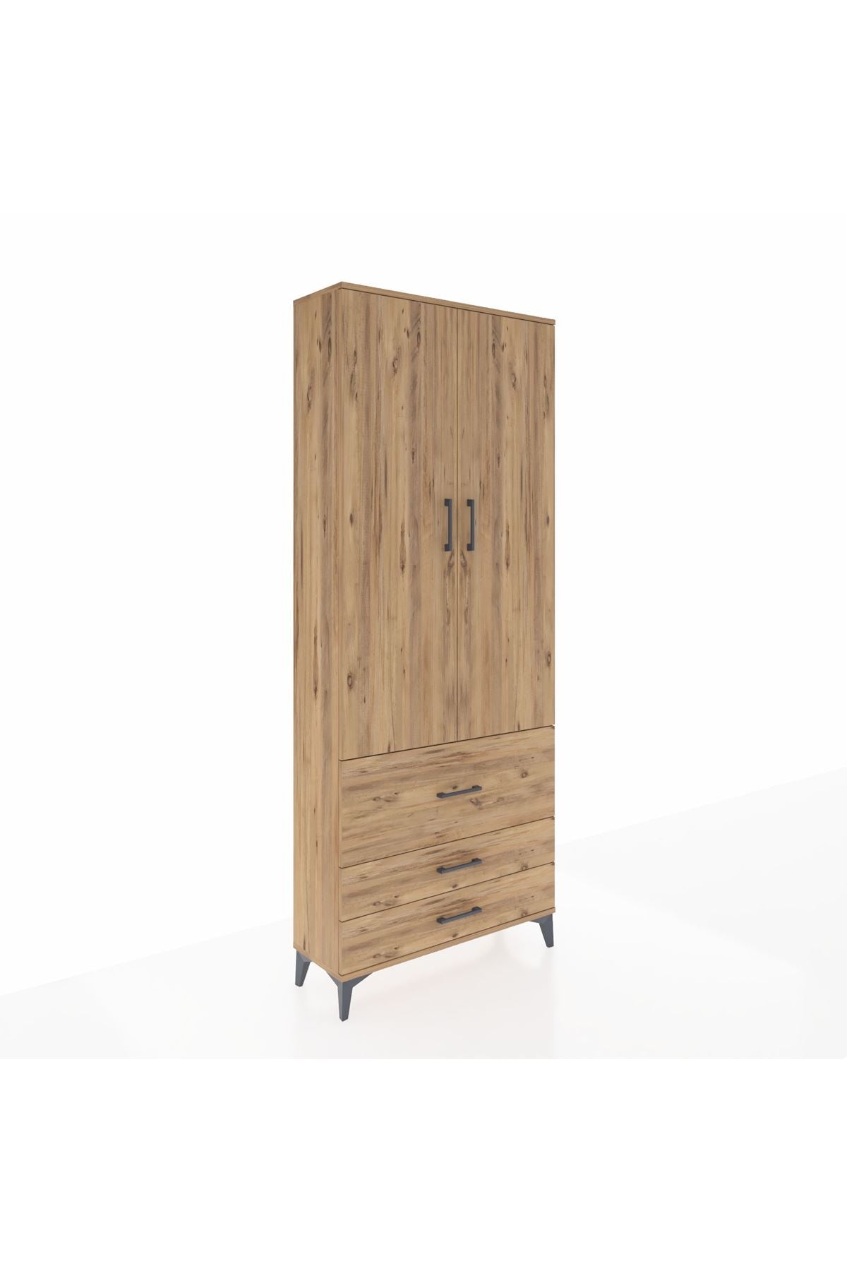 Arges Dolap 3 Raflı 3 Çekmeceli 2 Kapaklı 88x30x221 Çam-Çam