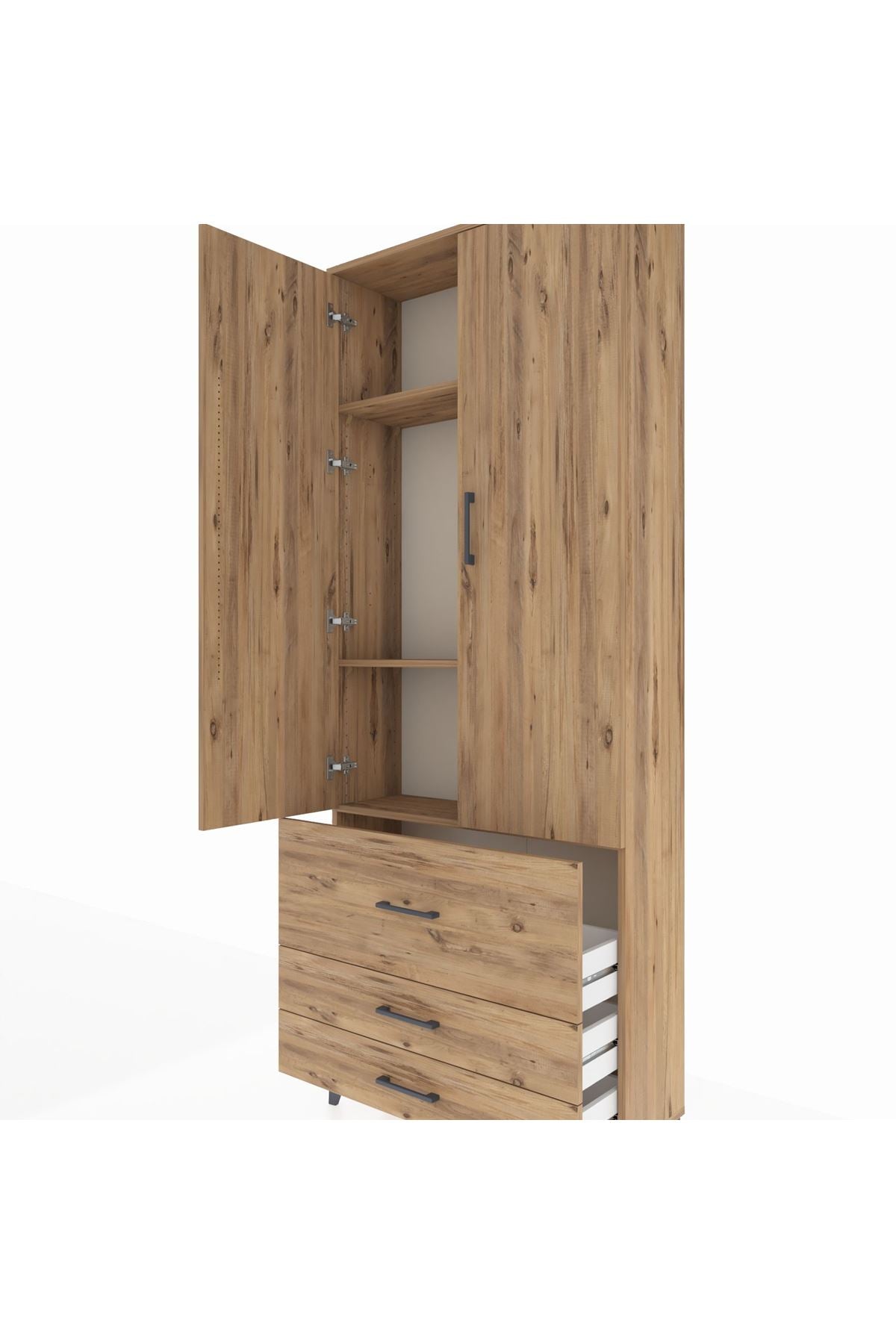 Arges Dolap 3 Raflı 3 Çekmeceli 2 Kapaklı 88x30x221 Çam-Çam