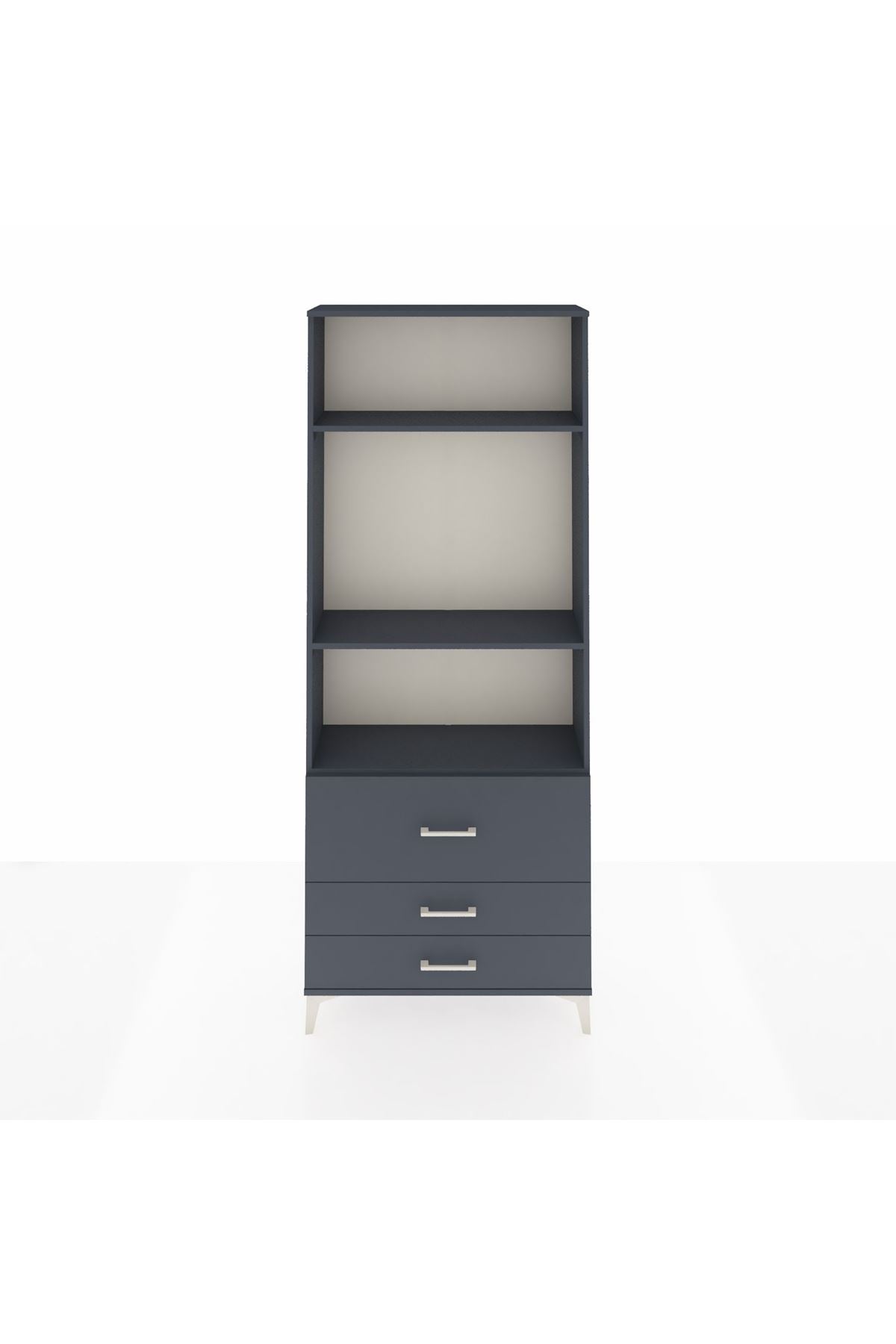 Arges Dolap 3 Raflı 3 Çekmeceli 88x30x221 Antrasit-Antrasit