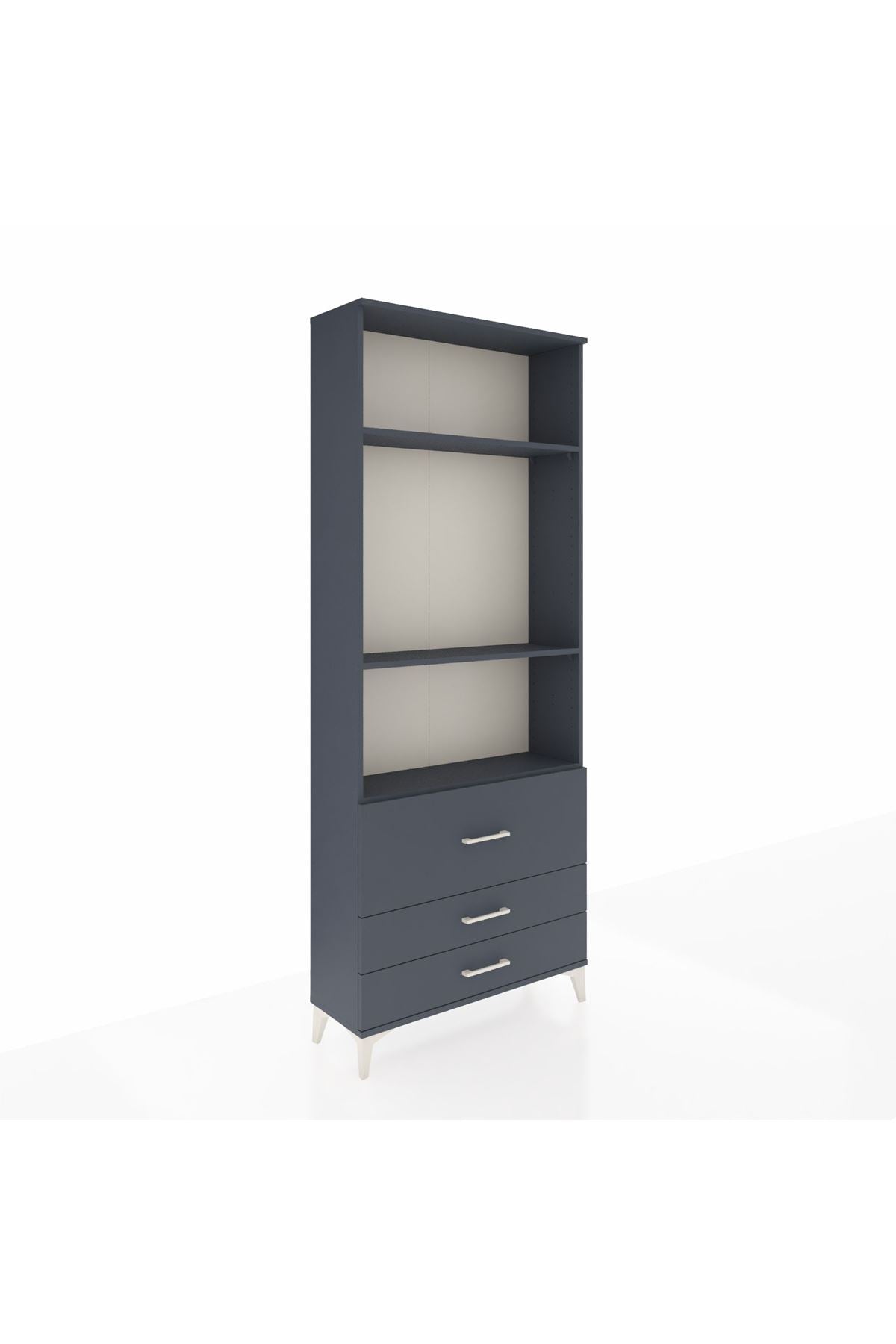 Arges Dolap 3 Raflı 3 Çekmeceli 88x30x221 Antrasit-Antrasit