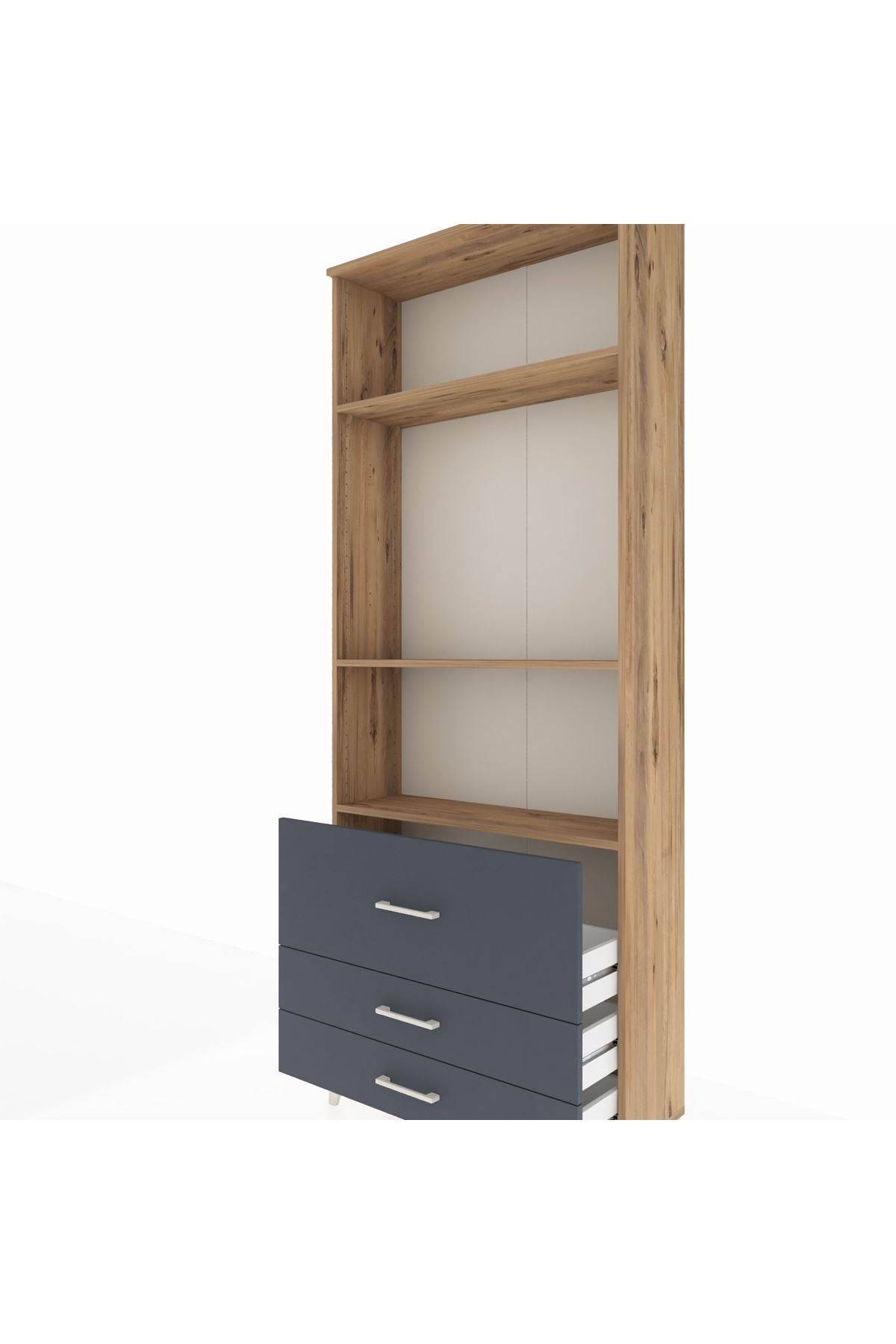 Arges Dolap 3 Raflı 3 Çekmeceli 88x30x221 Çam-Antrasit