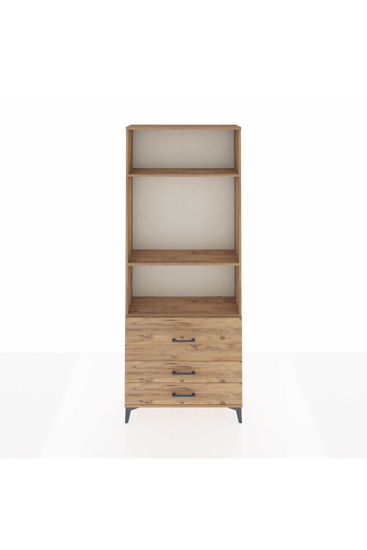 Arges Dolap 3 Raflı 3 Çekmeceli 88x30x221 Çam-Çam